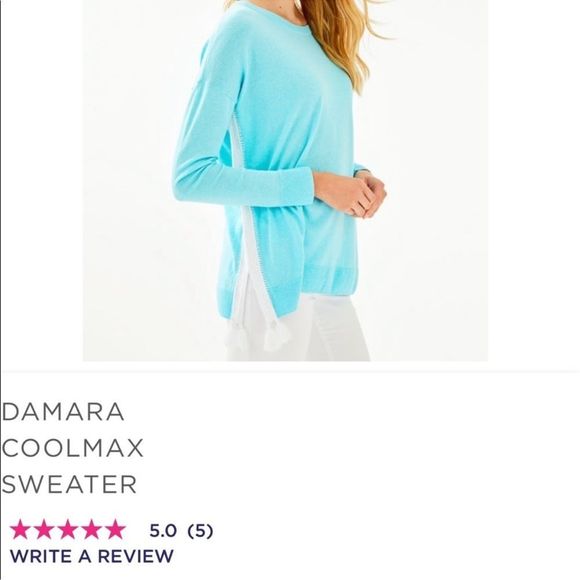 NWOT Lilly Pulitzer Damara Coolmax Crochet/Tassel Details Sweater Turquoise Sz M - Picture 4 of 16